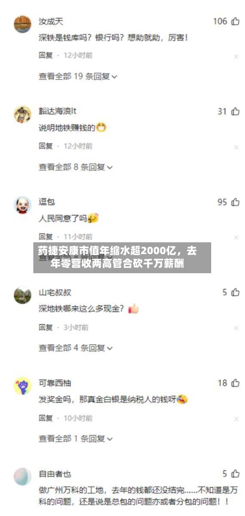 药捷安康市值年缩水超2000亿	，去年零营收两高管合砍千万薪酬-第3张图片