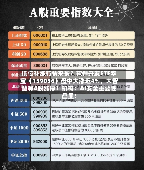 低位补涨行情来袭？软件开发ETF华宝（159036）盘中大涨近4%	，大智慧等4股涨停！机构：AI安全重要性凸显！-第2张图片