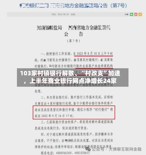 103家村镇银行解散、“村改支”加速，上半年商业银行网点净增长24家-第3张图片