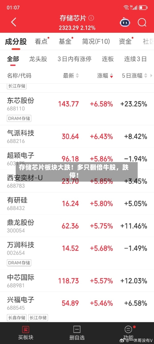 存储芯片板块大跌！多只翻倍牛股，跌停！-第2张图片