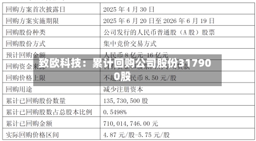 致欧科技：累计回购公司股份317900股-第1张图片