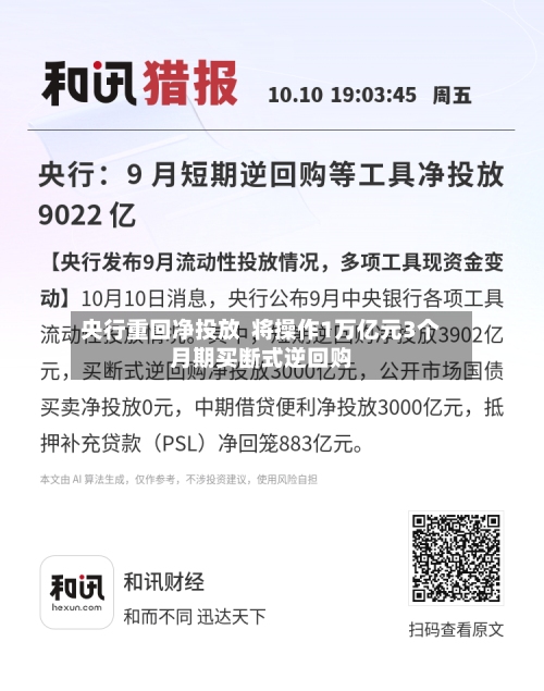 央行重回净投放 将操作1万亿元3个月期买断式逆回购-第2张图片