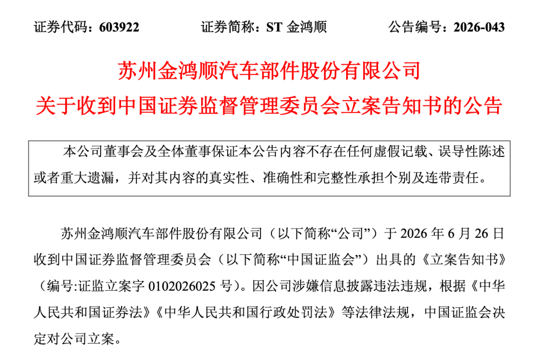 603922，被证监会立案！公司称无法与实控人取得联系！