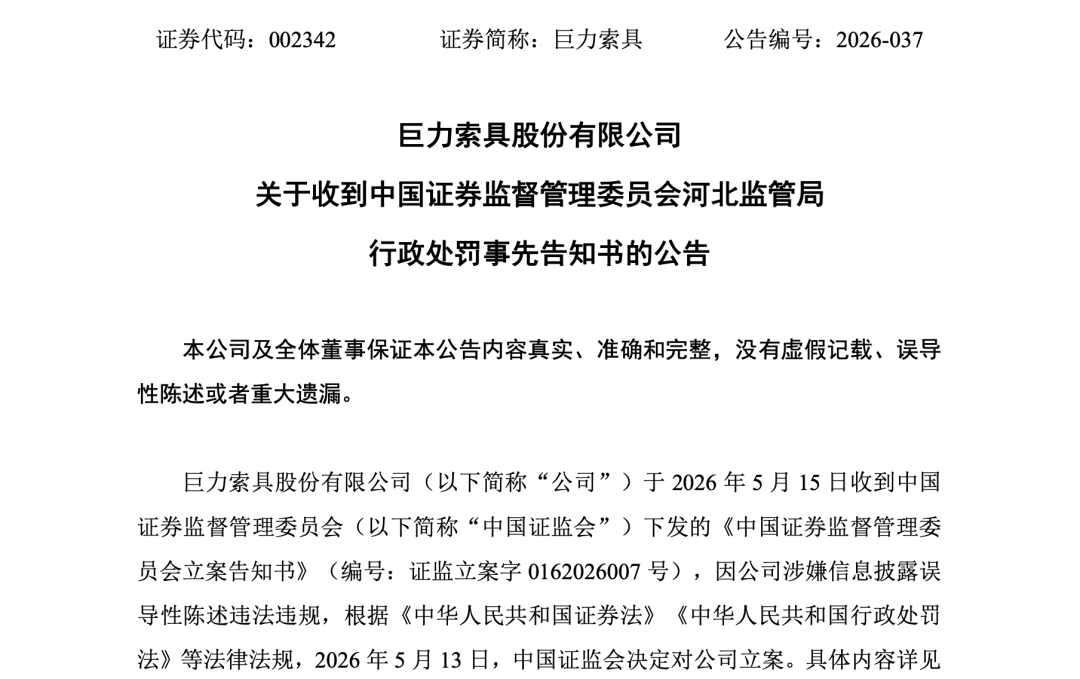 巨力索具，高额罚单来了