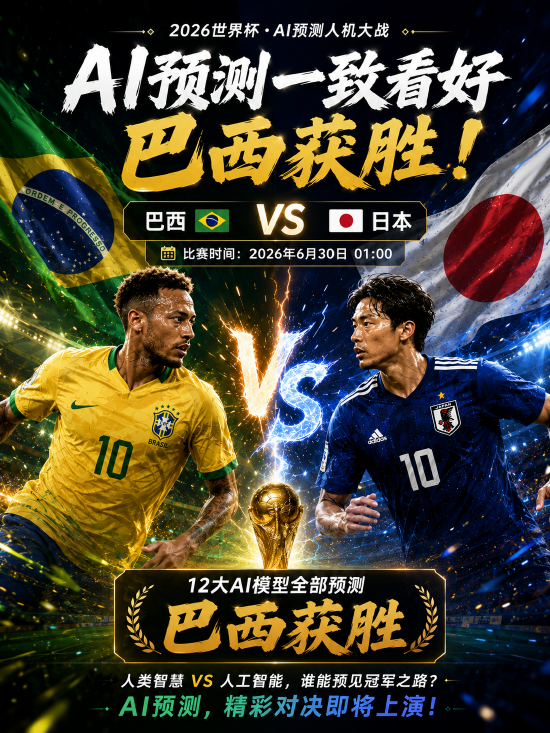巴西VS日本赛前	，12家AI全部看好巴西，《足球小将》30年前剧情引热议